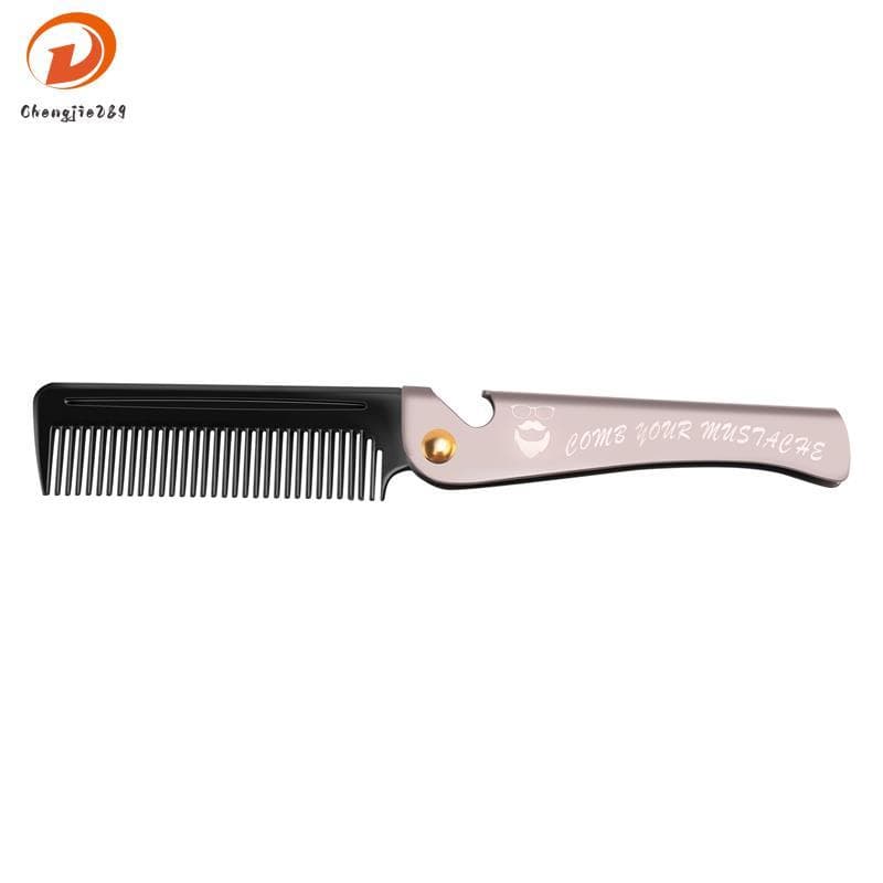 [Novo C] 1 Pçs Preto Masculino Dobrável Bolso Pente PP Dentes Desembaraçar Cabelo Barba Alça De Metal Pentear Bigode