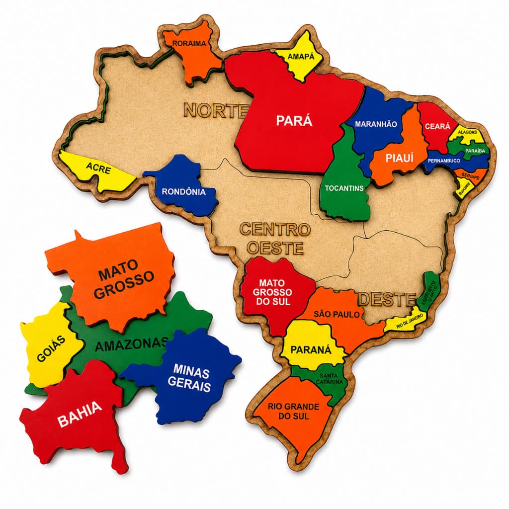 Brinquedo Didático Educativo Interativo Pedagógico Quebra Cabeça Mapa Do Brasil  Mdf Infantil Aprendizagem