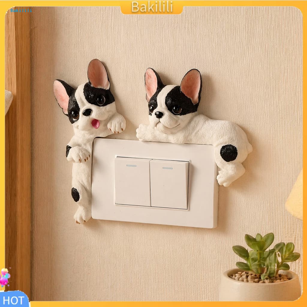 { Bakilili } Decoração De Interruptor De Cachorro Fofo Adesivo Buldogue 3d Bulldog Resina Tampa Luz Bonito Desenho Anima