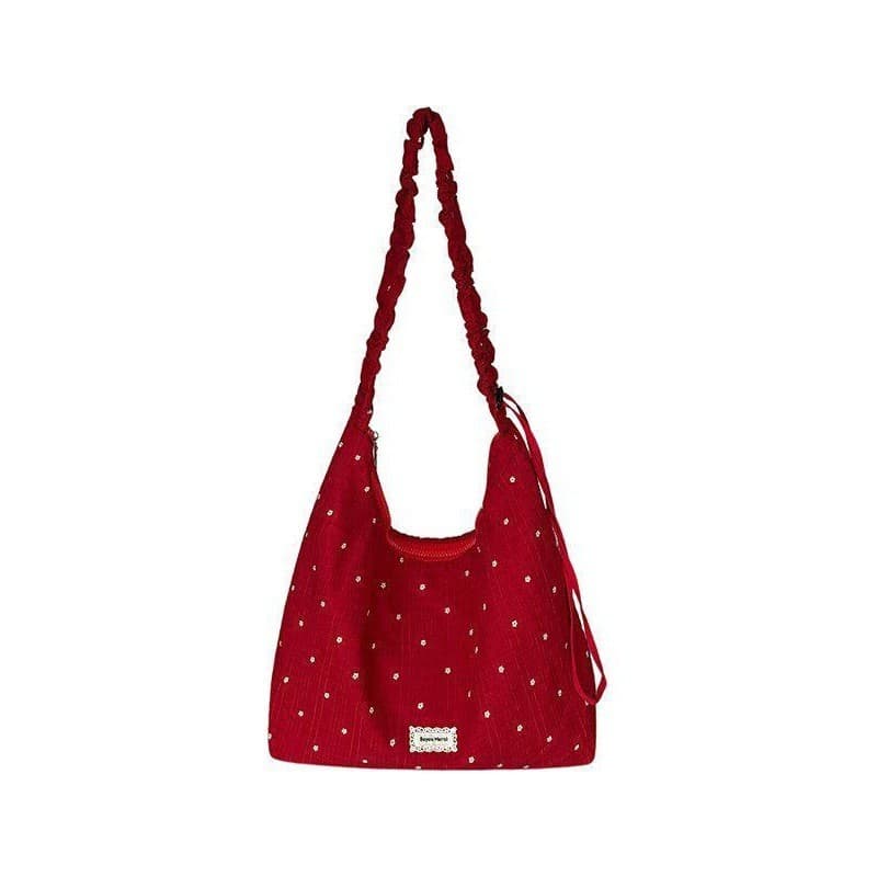Bolsa de lona plissada estilo coreano com bolinhas femininas