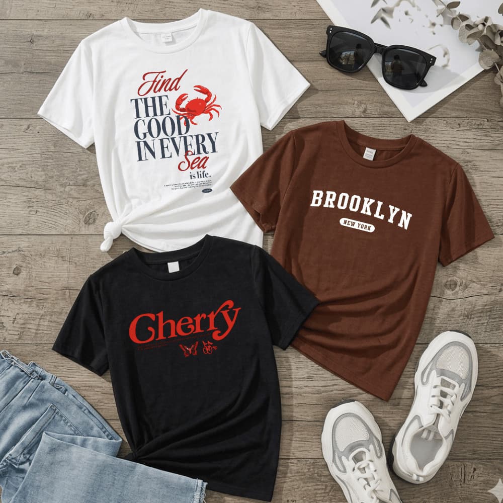 Kit 3 Camisetas Feminina de Algodão Tendencia  Brooklyn Cherry Lagosta Elegante Tumblr Malha Premium T-shirts