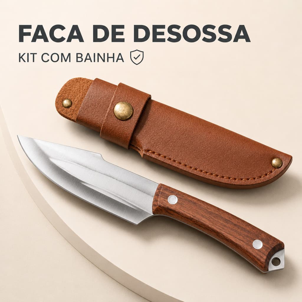 Cutelo de Cozinha Artesanal Forjado com Bainha de Couro – Perfeito para Churrasco e Desossa Profissional
