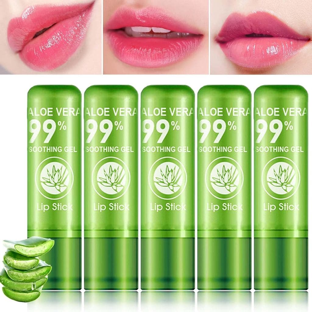 5 Batons de Aloe Vera que Mudam de Cor para Mulheres - Brilho Labial Hidratante de Longa Duração, Bálsamo Colorido, Bato