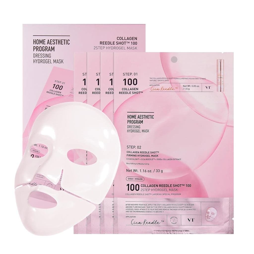VT COETICS Collagen Reedle Shot 100 Máscara de Hidrogel em 2 Passos (34,5g x 4 unidades), Cuidado para Firmeza e Elastic