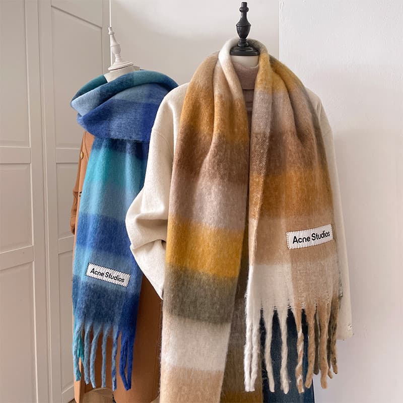 Cachecol xadrez AC inverno quente engrossado cachecol masculino outono inverno grosso borla lã imitação cachecol