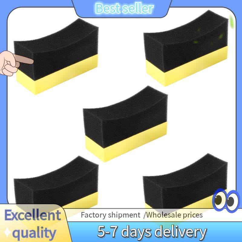 5x Profissional Automotivo Roda De Carro Lavadora Pneu Vestir Aplicador Espuma Curva Esponja Almofada Preto + Amarelo