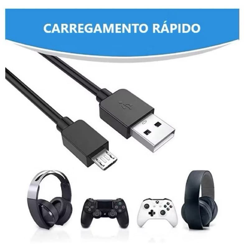 Cabo Micro USB V8 Para Carga De Controle Ps4