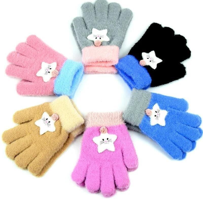 Nova Criança Crianças Do Bebê Meninas Meninos Inverno Luvas De Malha Dos Desenhos Animados Quentes Ao Ar Livre Gatos Bon