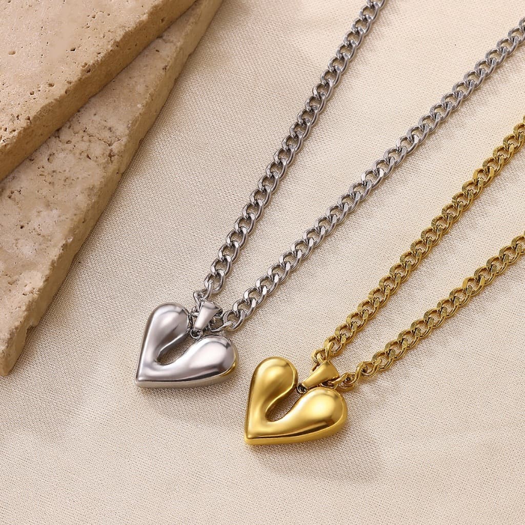 Colar Feminino Coração Dourado Prata Corrente Grossa Elegante Minimalista Presente Bella Bijou