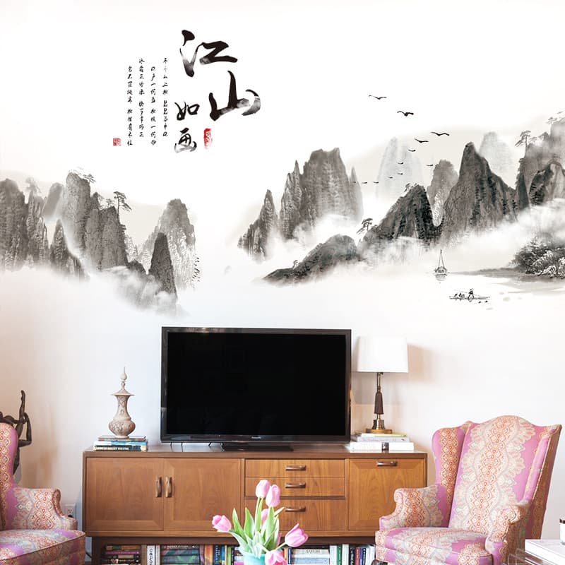 Sala de estar sofá TV fundo adesivos de parede auto-adesivo pinturas de parede murais decoração de parede adesivos paisa
