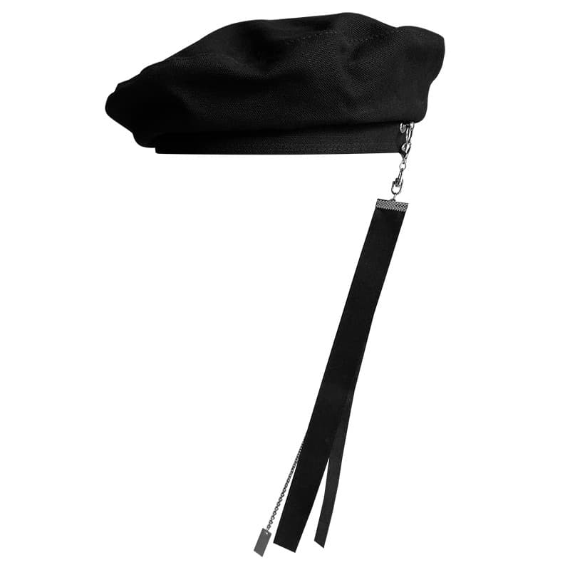 Boina preta retrô fita boina feminina primavera verão decoração de corrente exclusiva estilo marinho chapéu de pintor fr