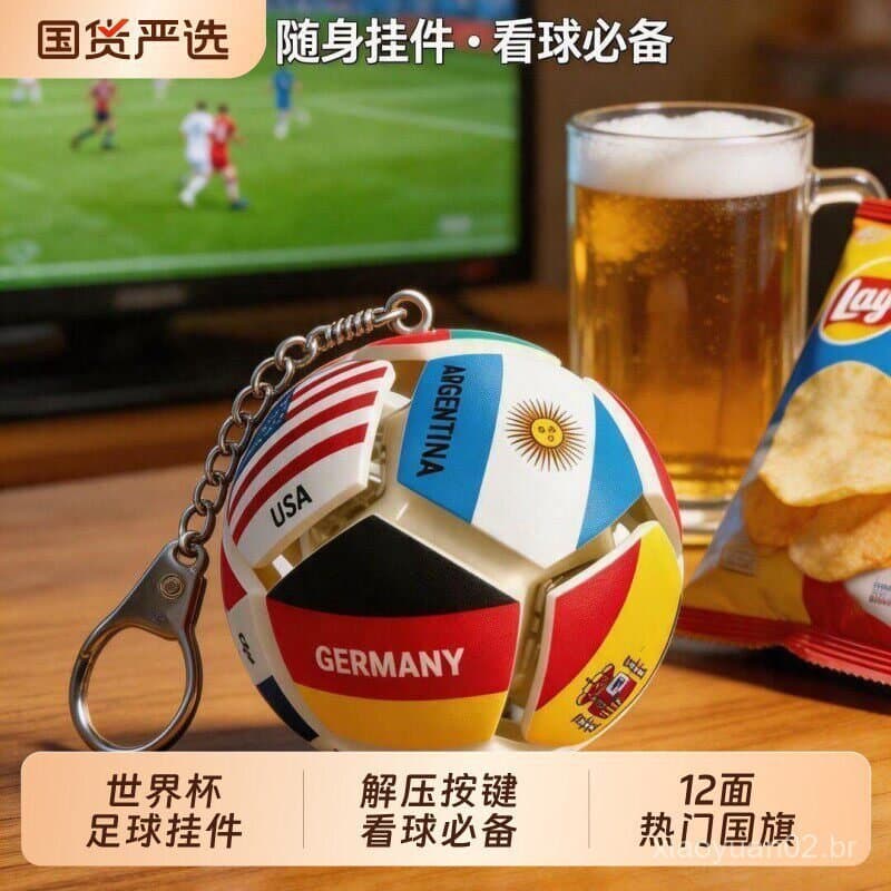 Chaveiro antiestresse com tema da Copa do Mundo, pingente portátil antiestresse com botão, brinquedo antiestresse de mon