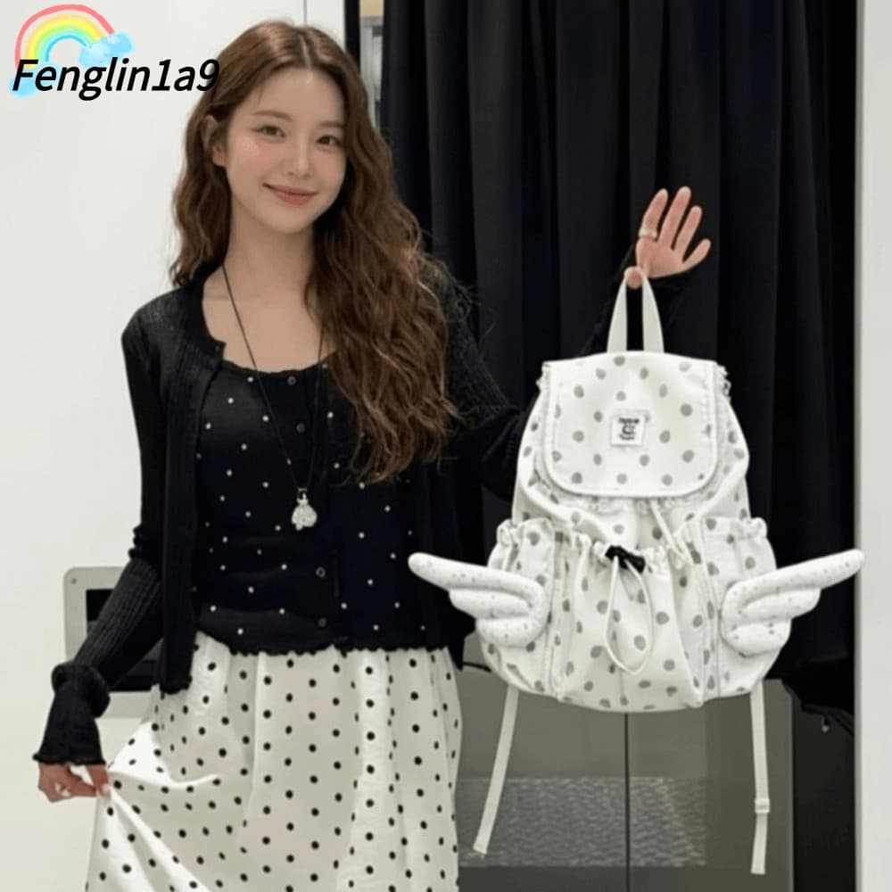 Mochila Com Cordão FENGLINA , Para Laptop Asas De Anjo Acabamento Em Renda De Viagem Ajustável