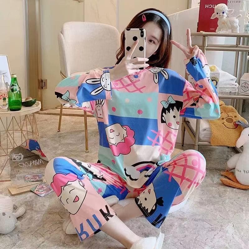 Pijamas de manga comprida femininos primavera outono plus Size pijamas femininos verão versão coreana pode usar fora das