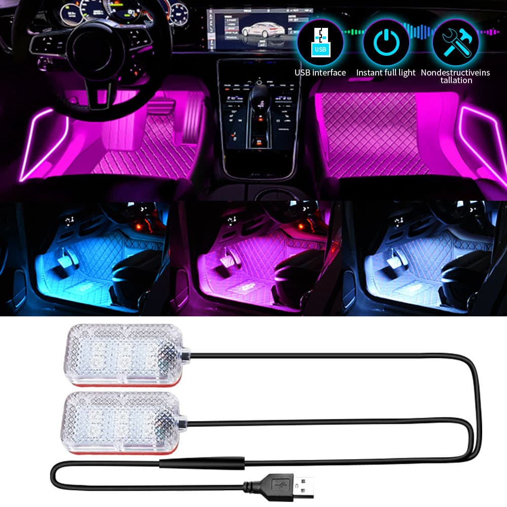2 Pçs/Set Carro LED Pé Luz Auto Interior Atmosfera Lâmpada 12V/5V Decorativo De Néon Universal Acessórios Do Veículo