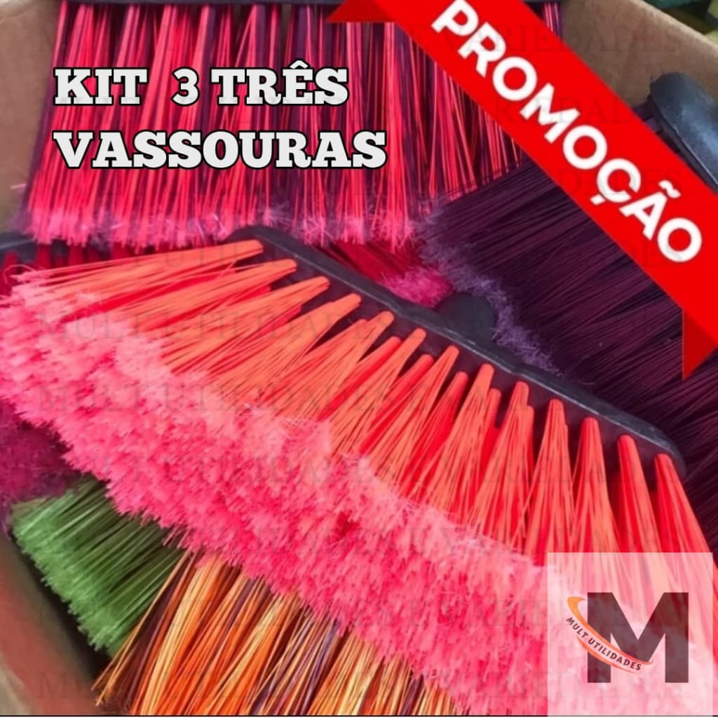 KIT 3 VASSOURAS vassoura light sem capa sem cabo condor