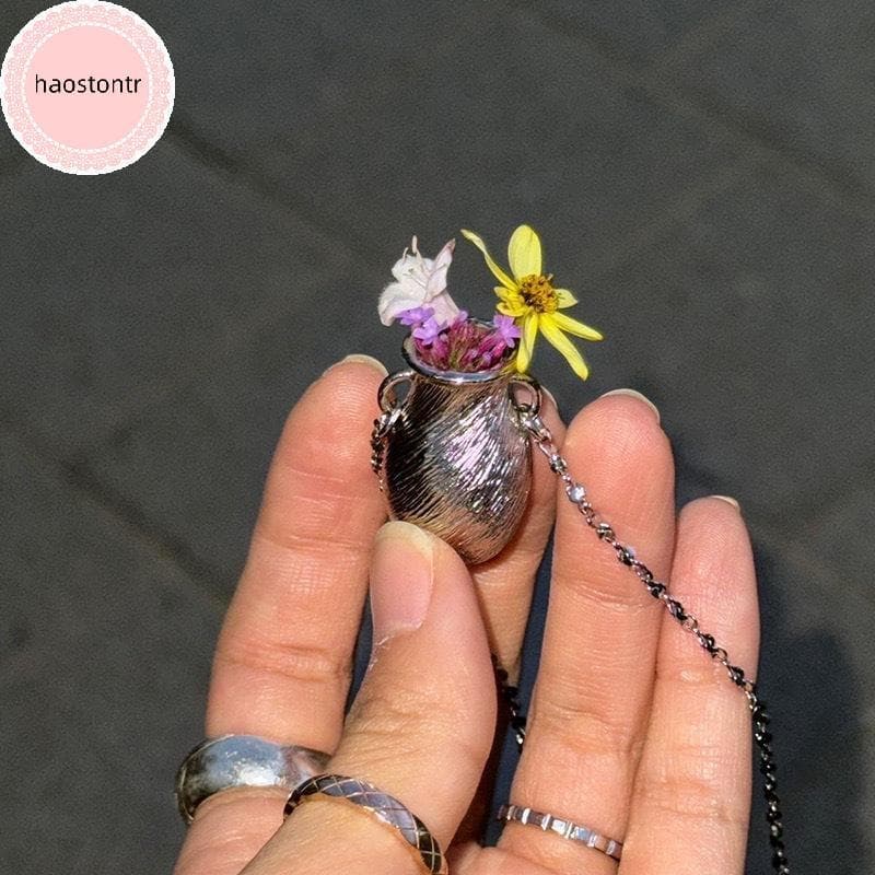Haostontr Vaso Em Miniatura Pingente Nelace Para Mulheres Minimalista Artístico Arranjo De Flores Jóias Diárias Moda Esc