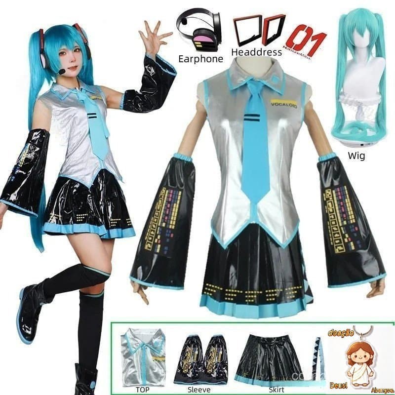 Anime Miku Cosplay Traje Peruca Headwear Conjunto Completo De Acessórios De Festa De Halloween Para Meninas Mulheres VI4