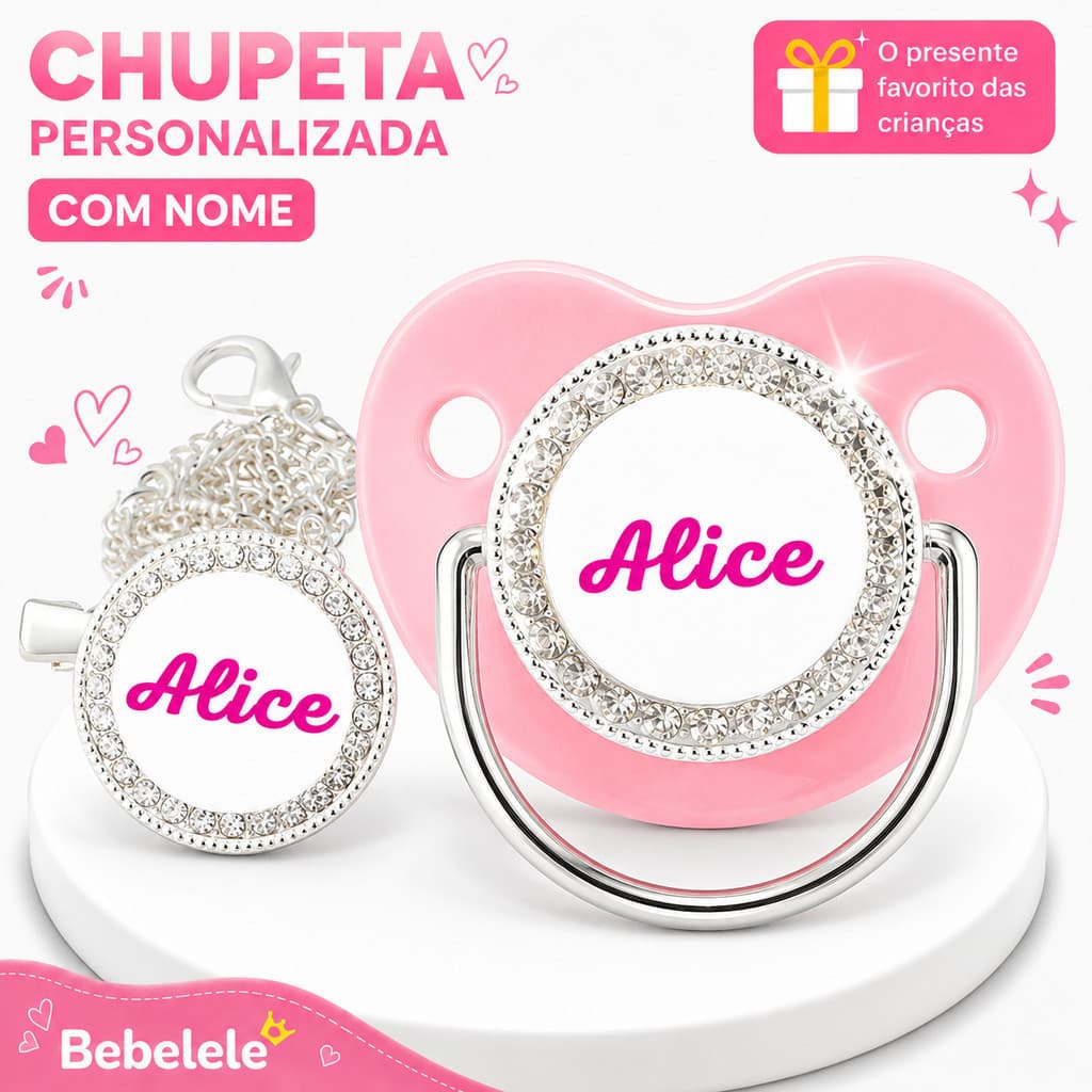 Chupeta rosa para bebê, personalizada com nome/foto, vem com uma corrente para chupeta # UHZH