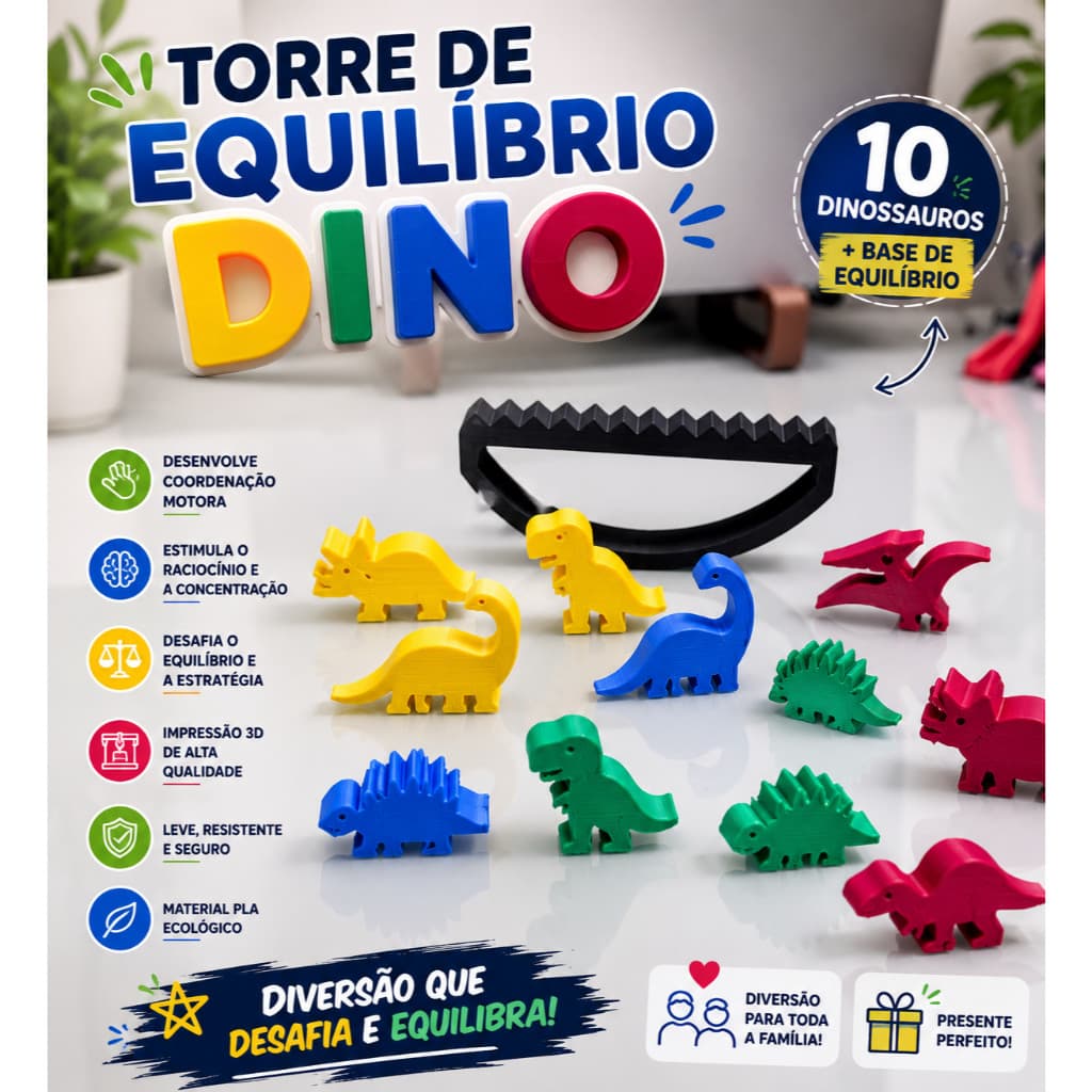 Brinquedo educativo / Torre de Equilíbrio DINO / Brinquedo que estimula raciocínio lógico e ativa a criatividade