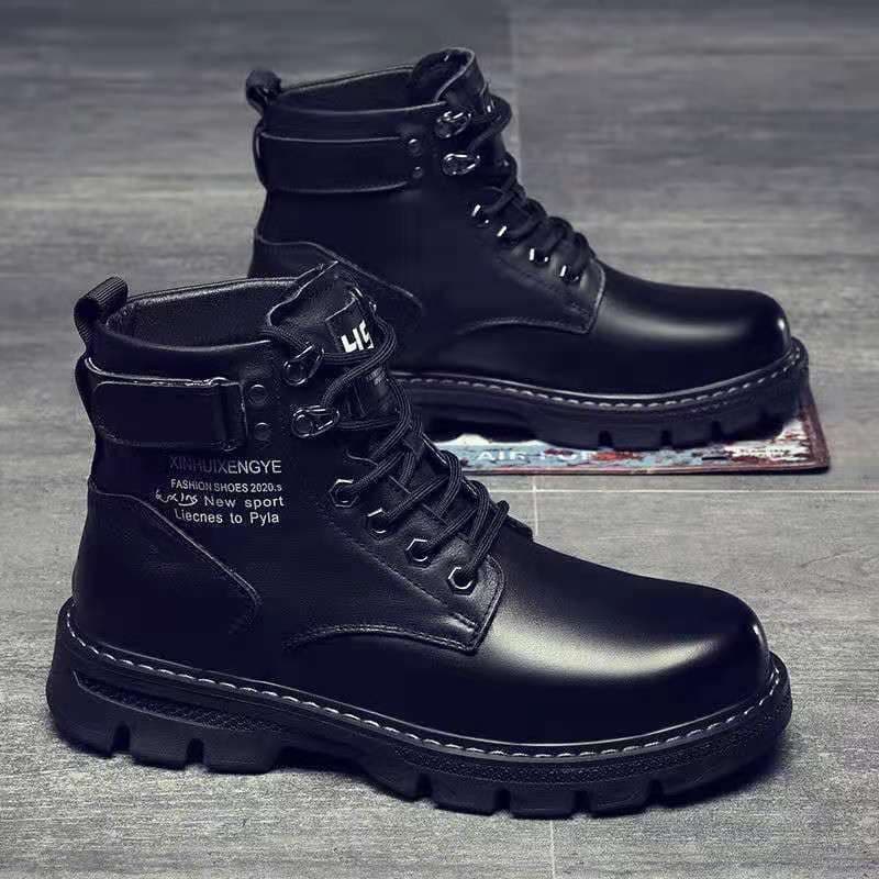 [Estoque pronto] Botas Martin masculinas de cano alto estilo britânico com ferramentas pretas botas de couro para motoci