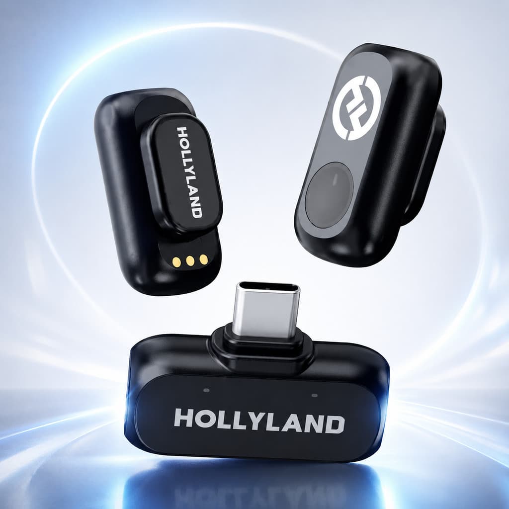 Microfone de Lapela Sem Fio Hollyland Lark A1 Mini Duo USB-C com Cancelamento de Ruído e Alcance de 200m