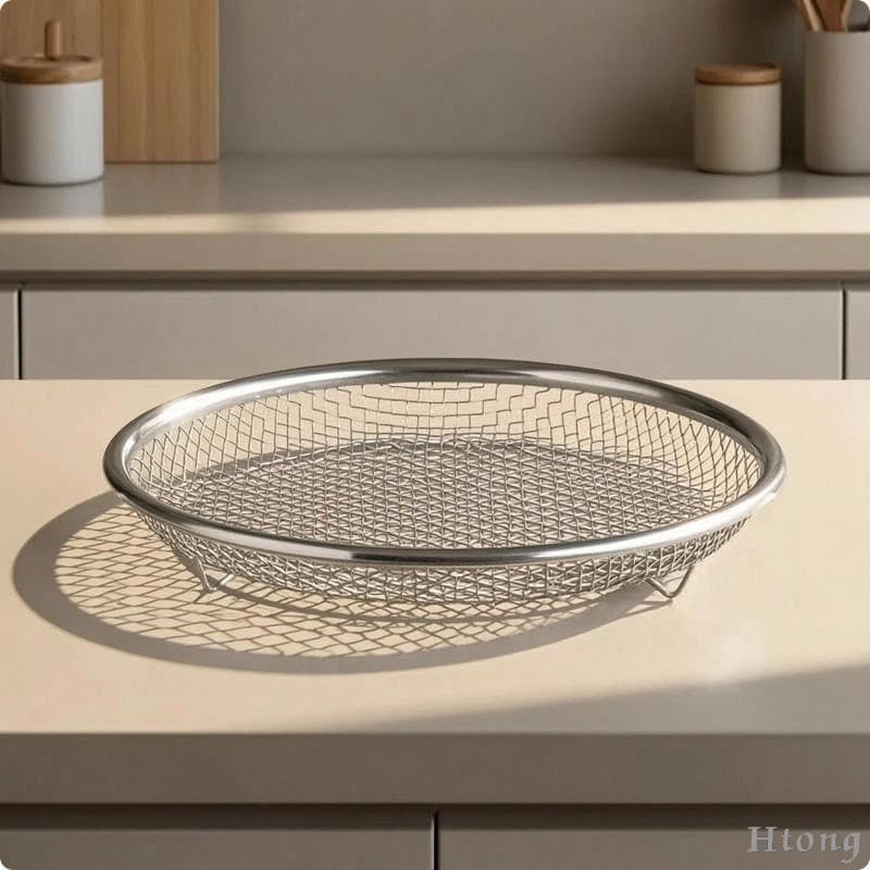 [Htong] Cesta De Drenagem De Malha Bandeja Alimentos Fritos De Aço Inoxidável Filtro De Óleo De Baixo Perfil Com Alças P