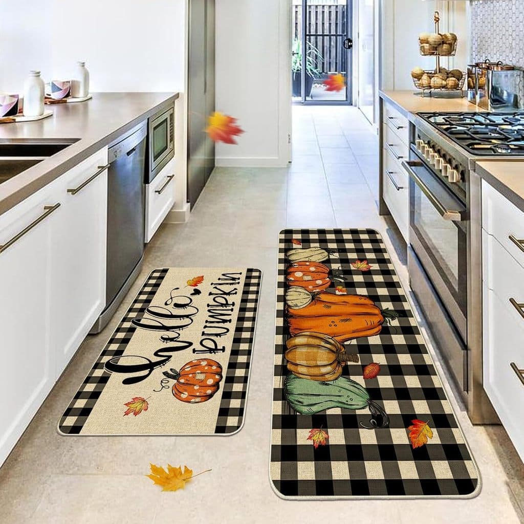 [Novo produto] tapete de cozinha colheita de ação de graças abóbora pés tapete entrada decoração tapete de porta banheir