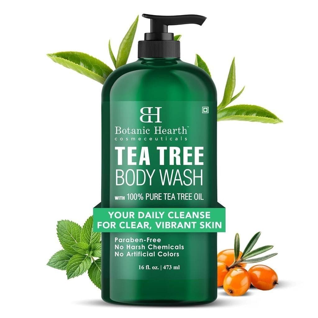 Gel de Banho Plant Heart Tea Tree, 16 fl oz (473 ml) |     Rico em óleo de melaleuca, menta e espinheiro marítimo. |