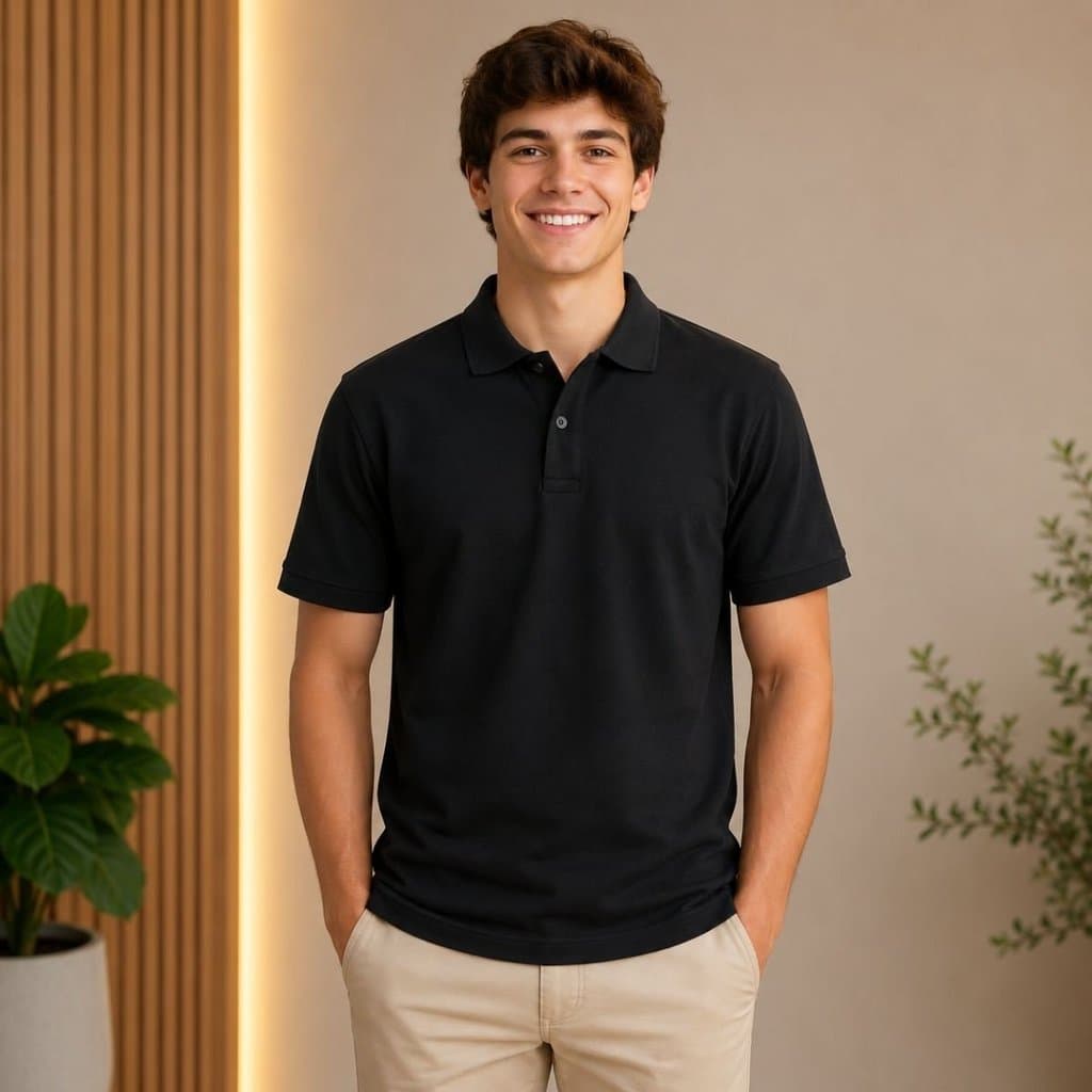 Camisa Polo Masculina Piquet Manga Curta Preta