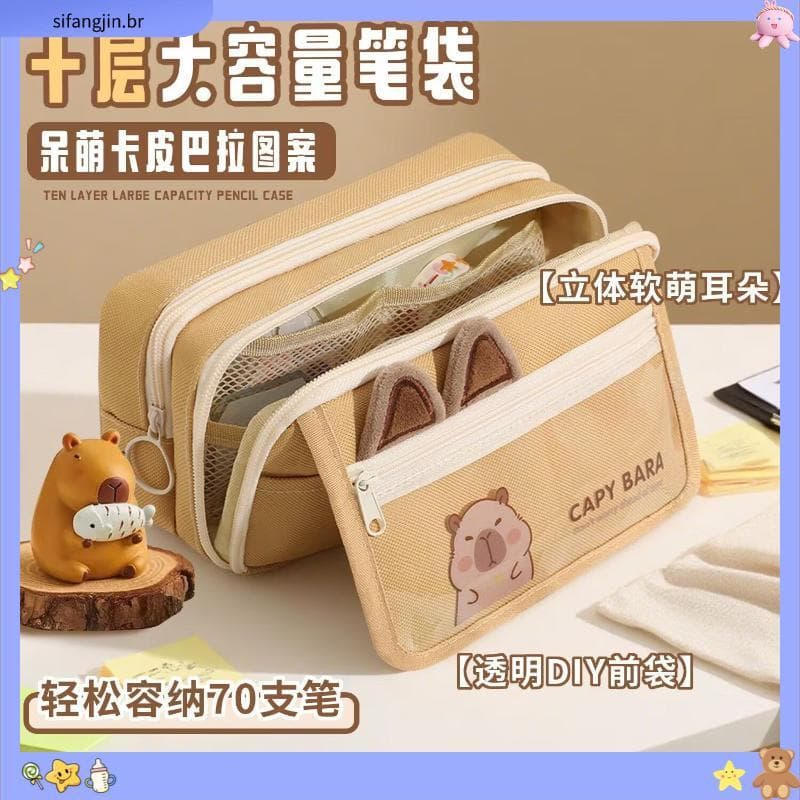 Bonito Kapibara lápis caso 2024 novo estilo de alto valor menina caixa de papelaria grande capacidade resistente à sujei