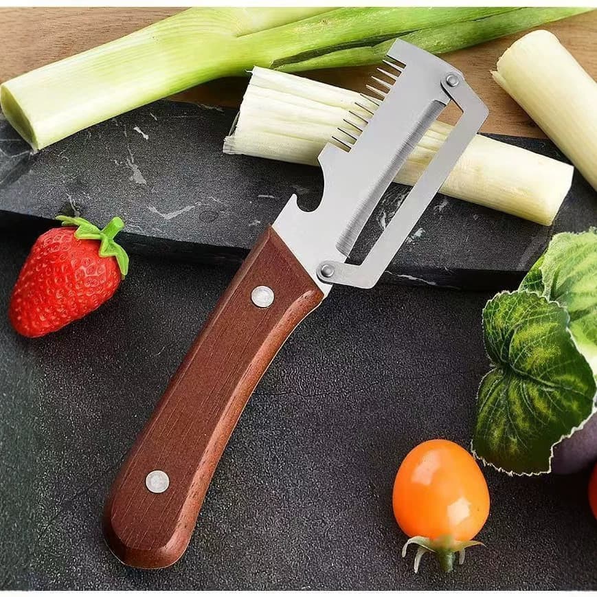 Utensílio de Cozinha Multifuncional para Picar Cebolinha e Fatiar, com Cabo de Faca, Abridor de Garrafas, Cortador de Fr