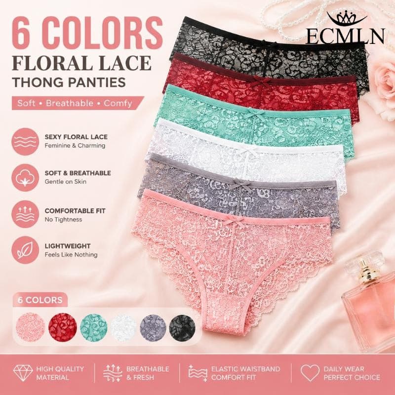 ECMLN Tanga Feminina Mista Floral Com Laço E Renda Macia Elástica Respirável Virilha De Algodão 6 Cores