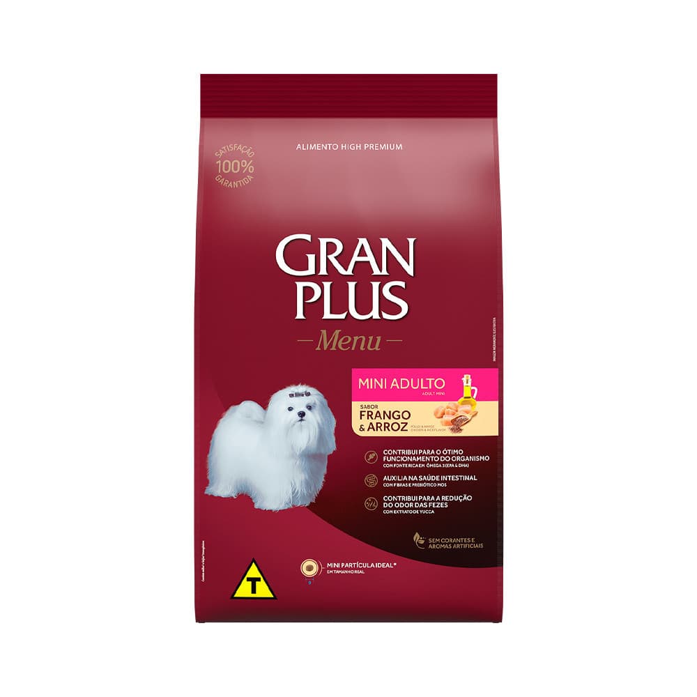 Ração Granplus Menu Cães Adultos Mini sabor Frango e Arroz - 1kg