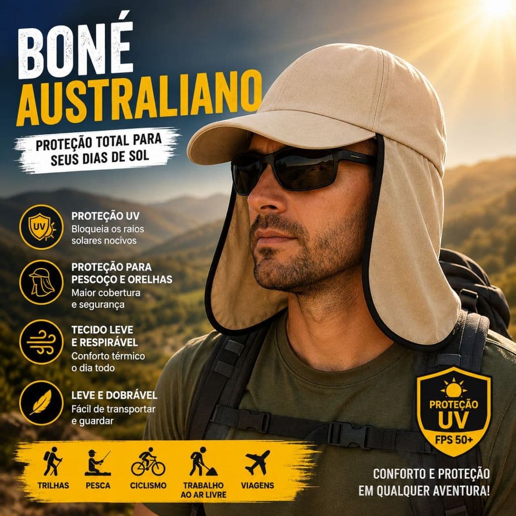 Boné Leve com Capa de Nuca e Proteção Solar UV para Aventuras ao Ar Livre
