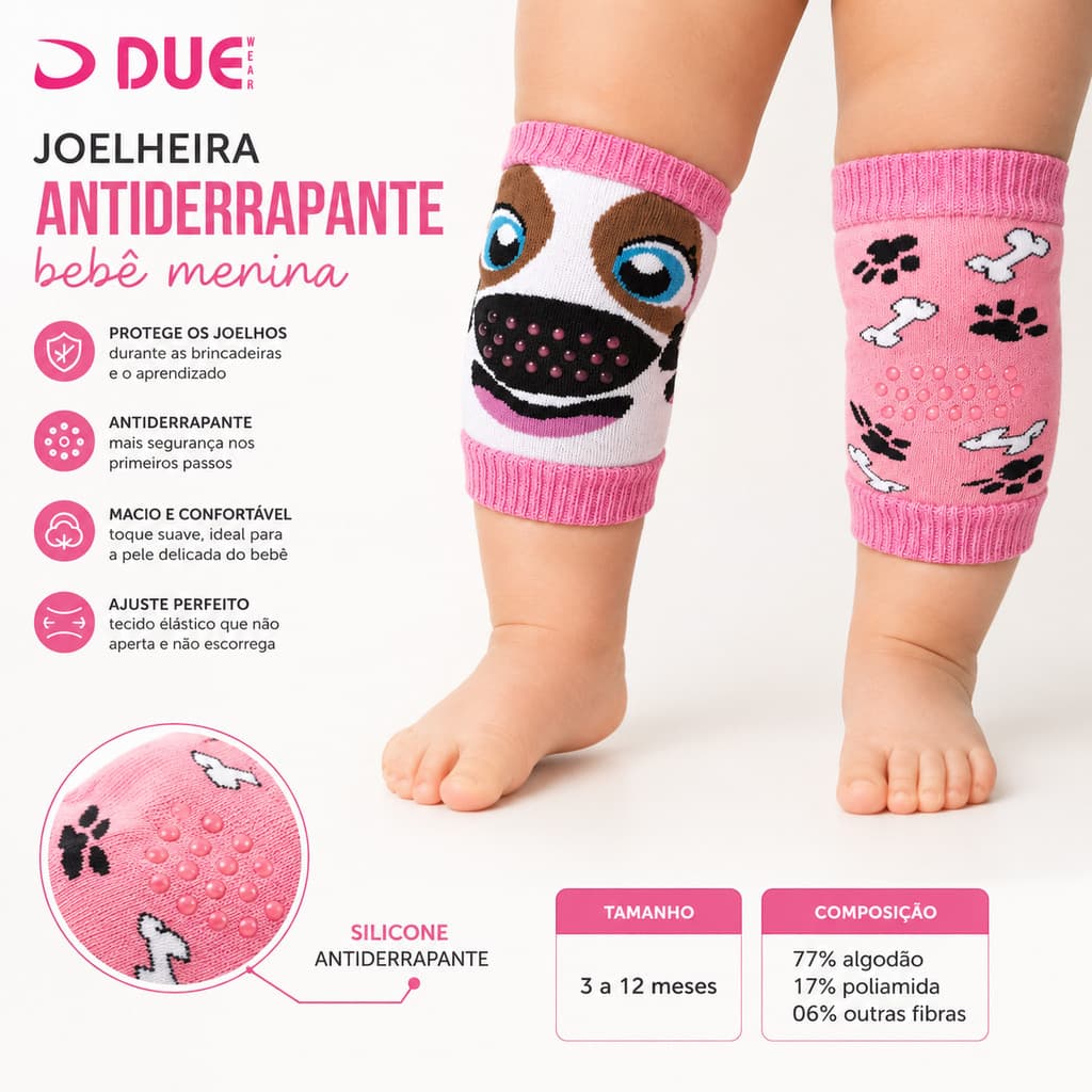 Joelheira Bebê Menina Antiderrapante