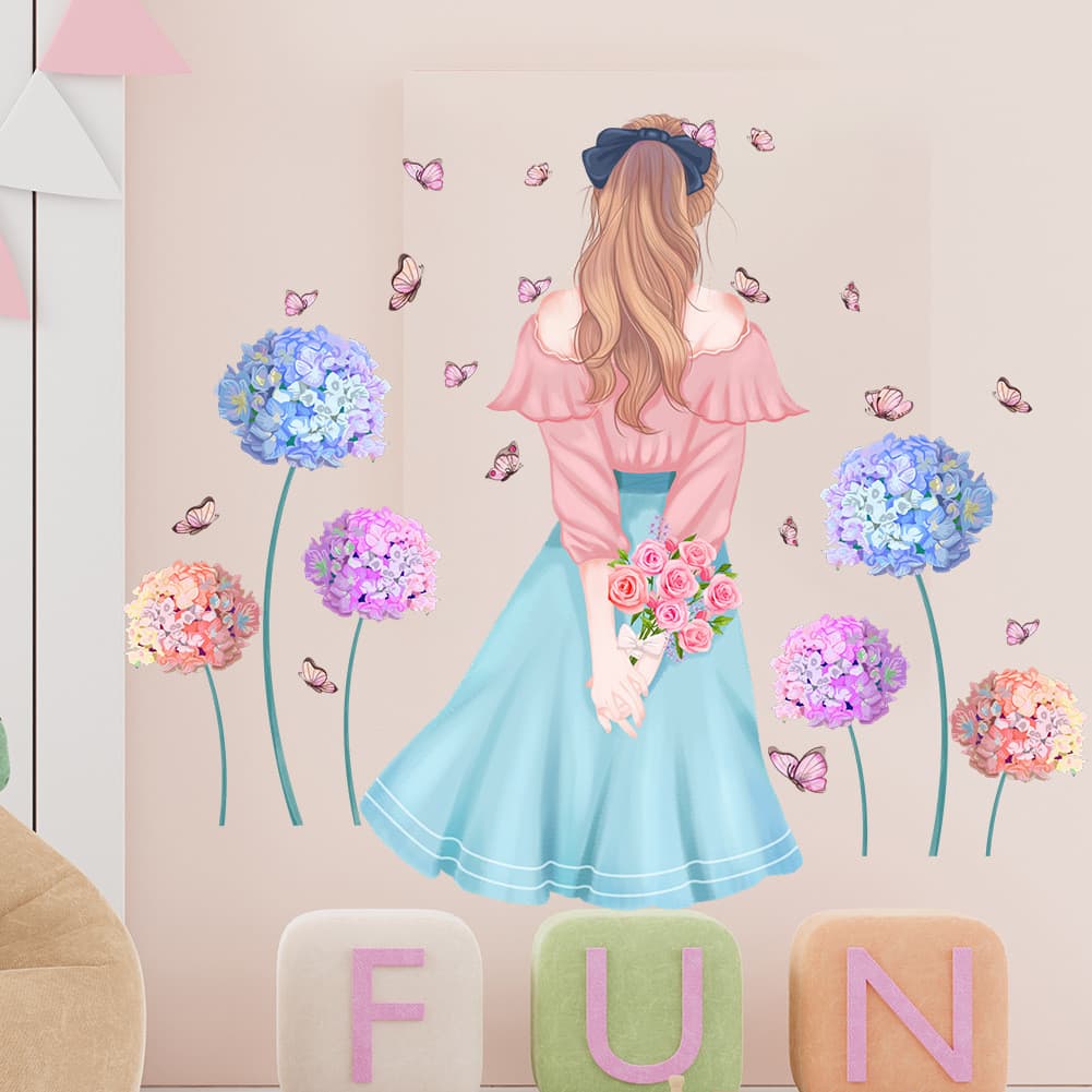 Adesivos de parede criativo menina flor adesivos de parede princesa quarto menina papel de parede quente auto-adesivo