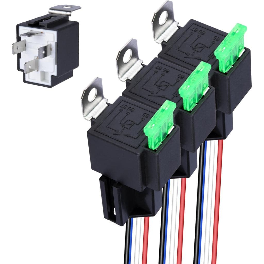 Sixzoo Conjunto de 3 Peças de Relé com Fusível de 4 Pinos 12V, Relé 12V com Fiação, Relés Elétricos Automotivos SPST de