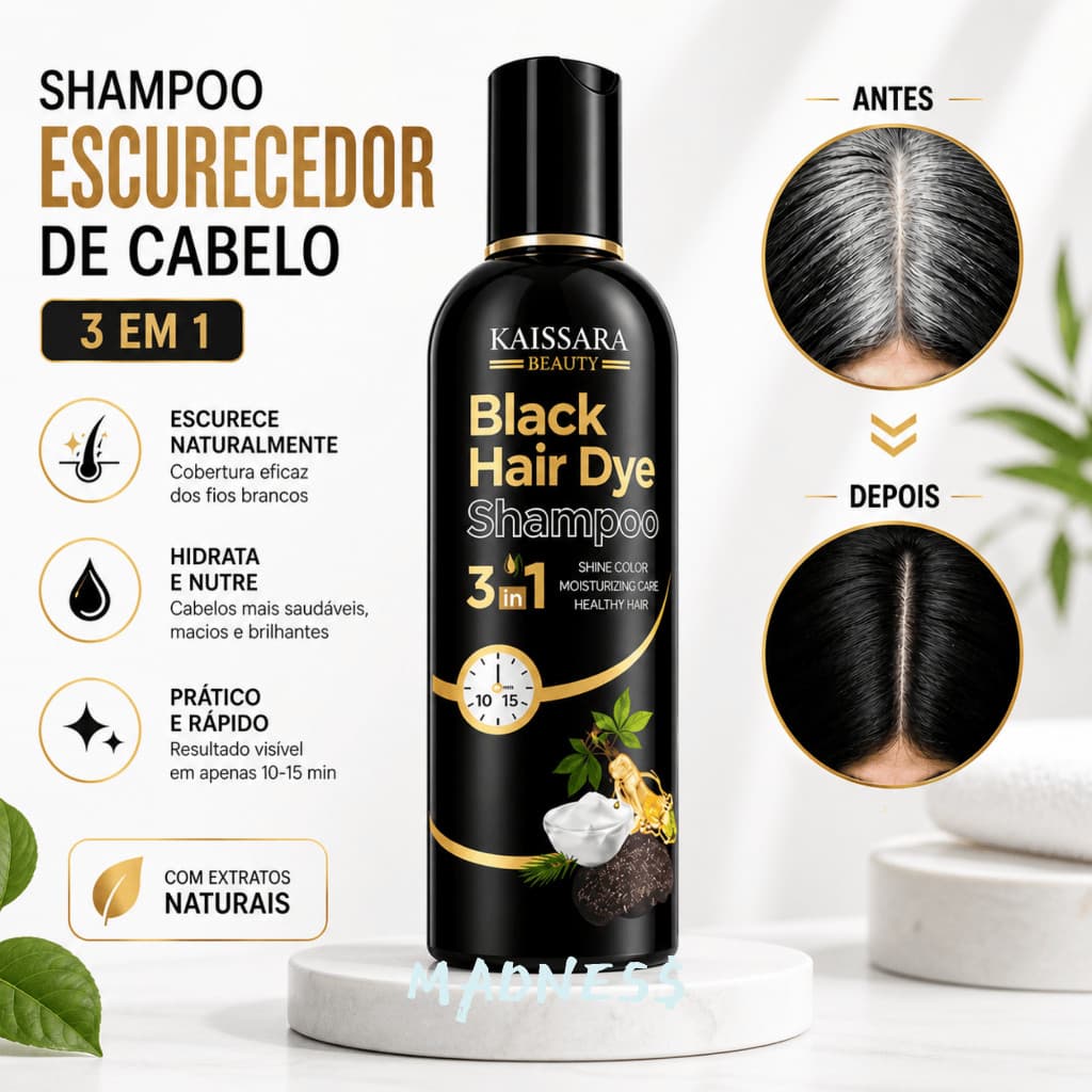 Shampoo escurecedor de cabelo 3 em 1 - 250ML/500ml TINTURA COR PRETO