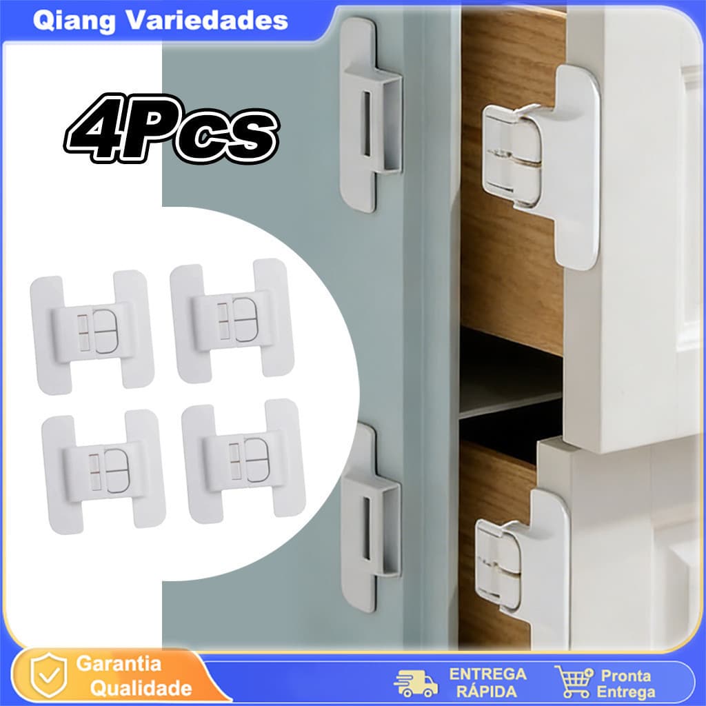 Kit 4 Trava Geladeira Porta Armário Gaveta Sem Furo