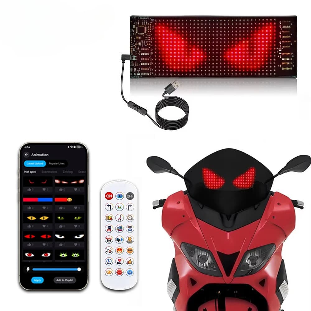 LED Diabo Olho Luzes Para Motocicleta Carro Pára-Brisa USB Matriz Pixel Painel Display App Controle Remoto Decorativo Lu