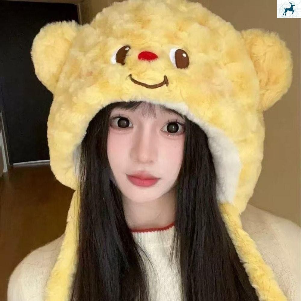 Chapéu Earflap Bonnet-Proteção De Ouvido Estilo Desenho Animado De Urso De Manteiga Quente