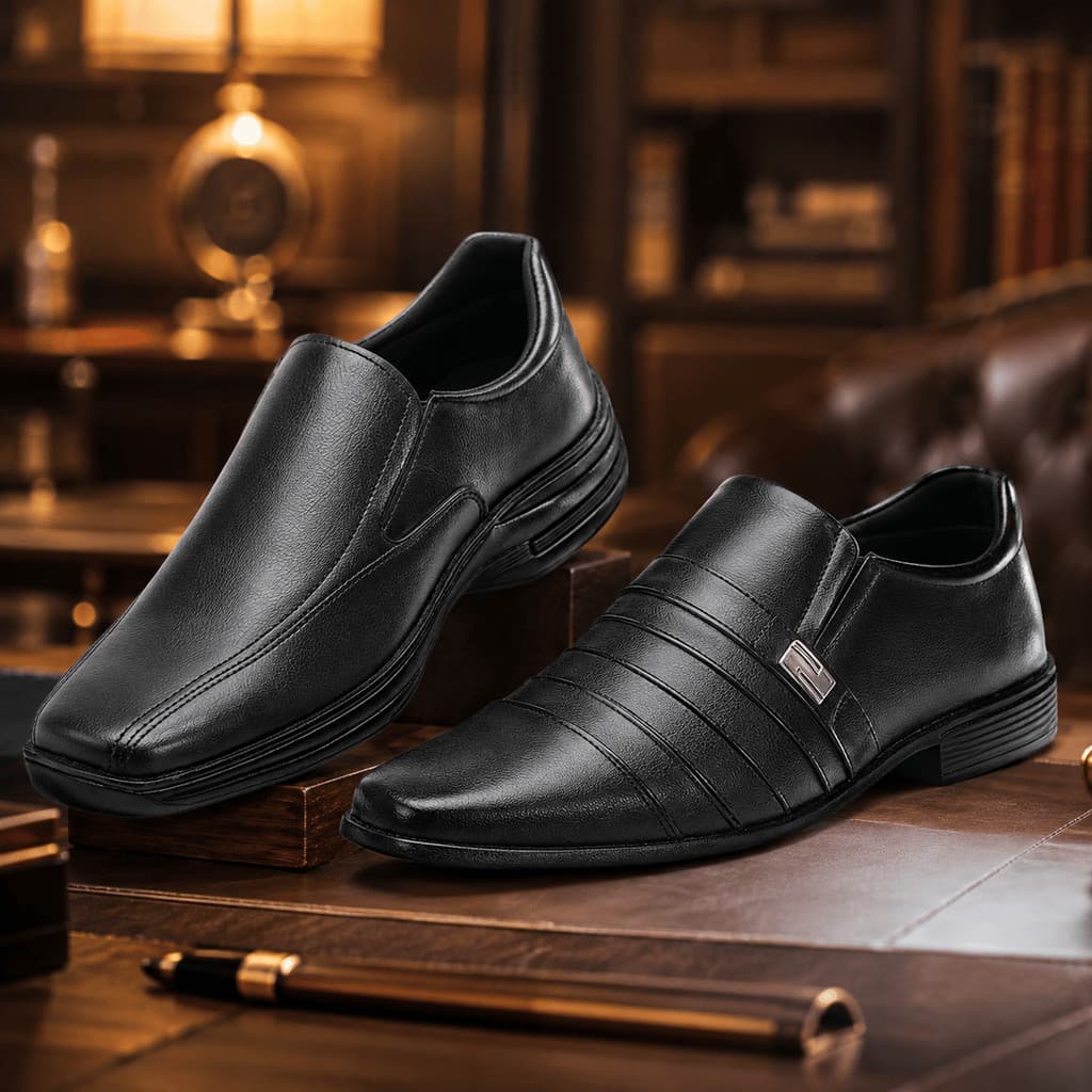 Kit 2 Sapatos Sociais Masculino Lotus Shoes Bico Fino Preto Premium