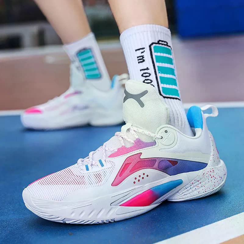 Tênis de basquete de cano baixo malha respirável prático combate antiderrapante tênis esportivos na