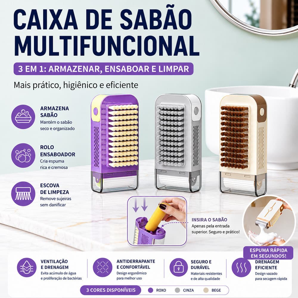 Caixa De Sabão Com Escova Integrada, Saboneteira Multifuncional De Viagem, À Prova De Vazamentos E Drenagem Ventilada