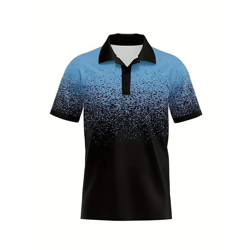 Camisa polo masculina com botão, camisa polo com lapela, camisa de golfe, estampa gradiente, rua ao ar livre, manga curt