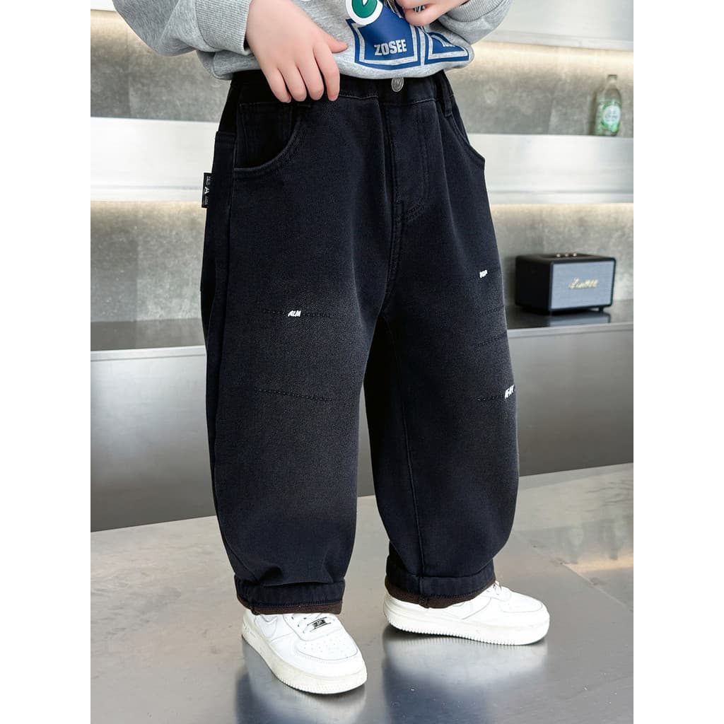 Crianças velo-fleece Jeans 2026 novo estilo inverno meninos legal bonito na moda calças meninos roupas de inverno do beb