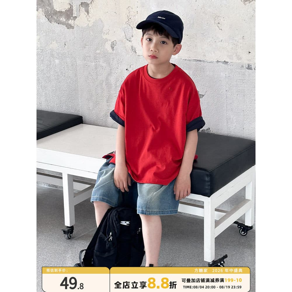 Crianças verão camiseta meninos de manga curta 2026 verão novo estilo médio grande crianças moda menino roupas de meia m