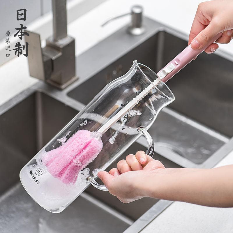 Escova de garrafa japonesa alça longa escova de copo escova de garrafa esponja escova de limpeza chaleira copo de vidro