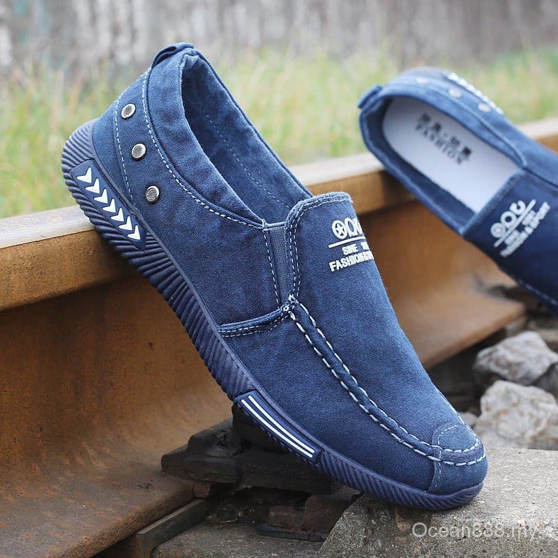 Tênis Slip-On de Denim Masculino, Respirável, Casual, para o Verão 3941 NDFB JSMY